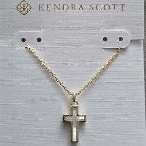 Kendra Scott Gold Cross Pendant Necklace In White Lab Grown Opal